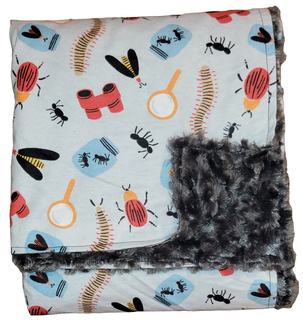 Bugs Life with Grey Rosette Minky Baby Blanket