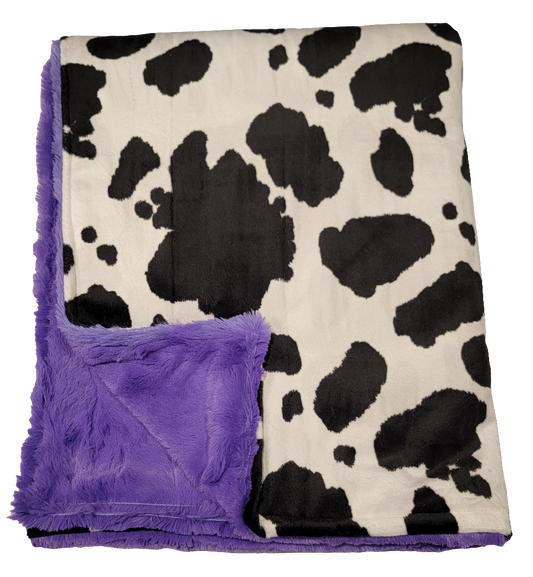 Cow Print with Purple Toddler Minky Blanket