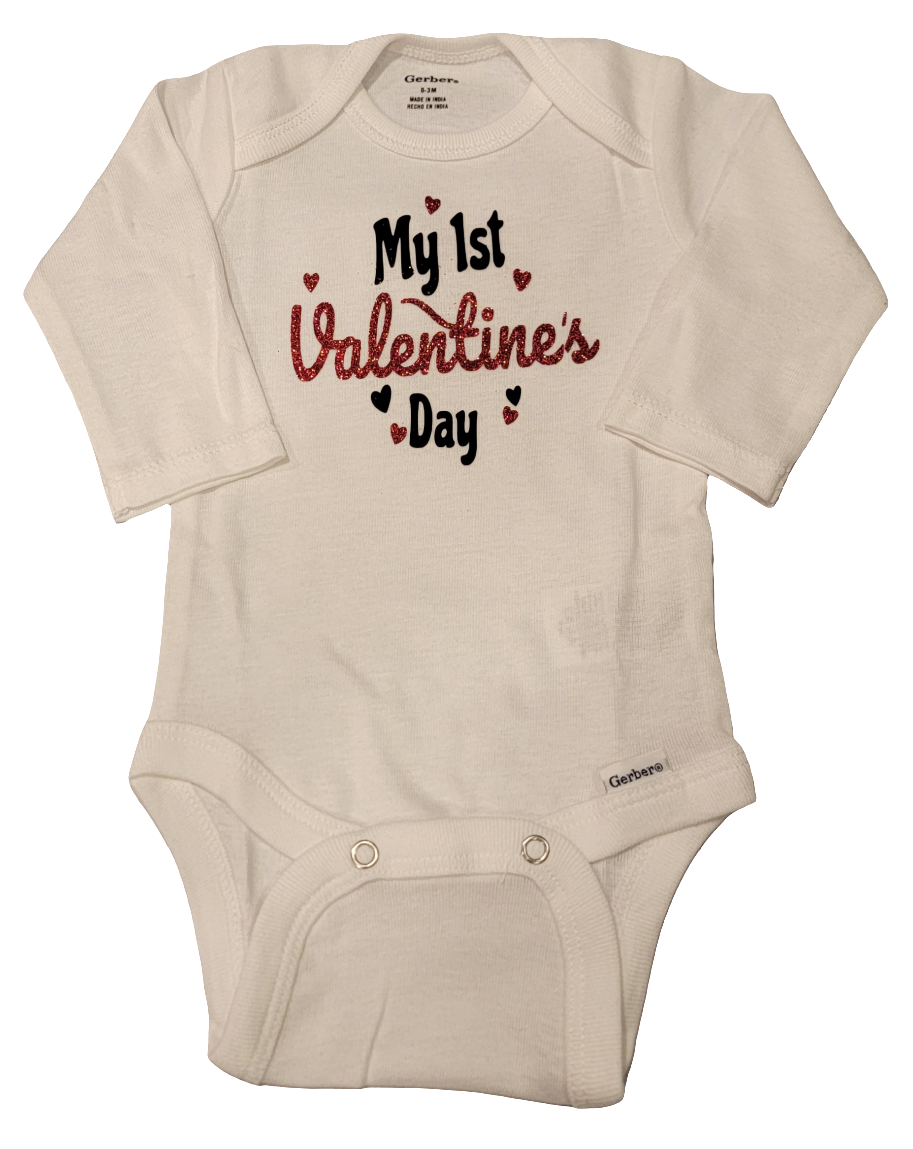 My First Valentine's Day (Glitter) Long Sleeve Onesie