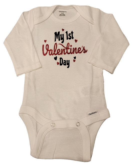 My First Valentine's Day (Glitter) Long Sleeve Onesie