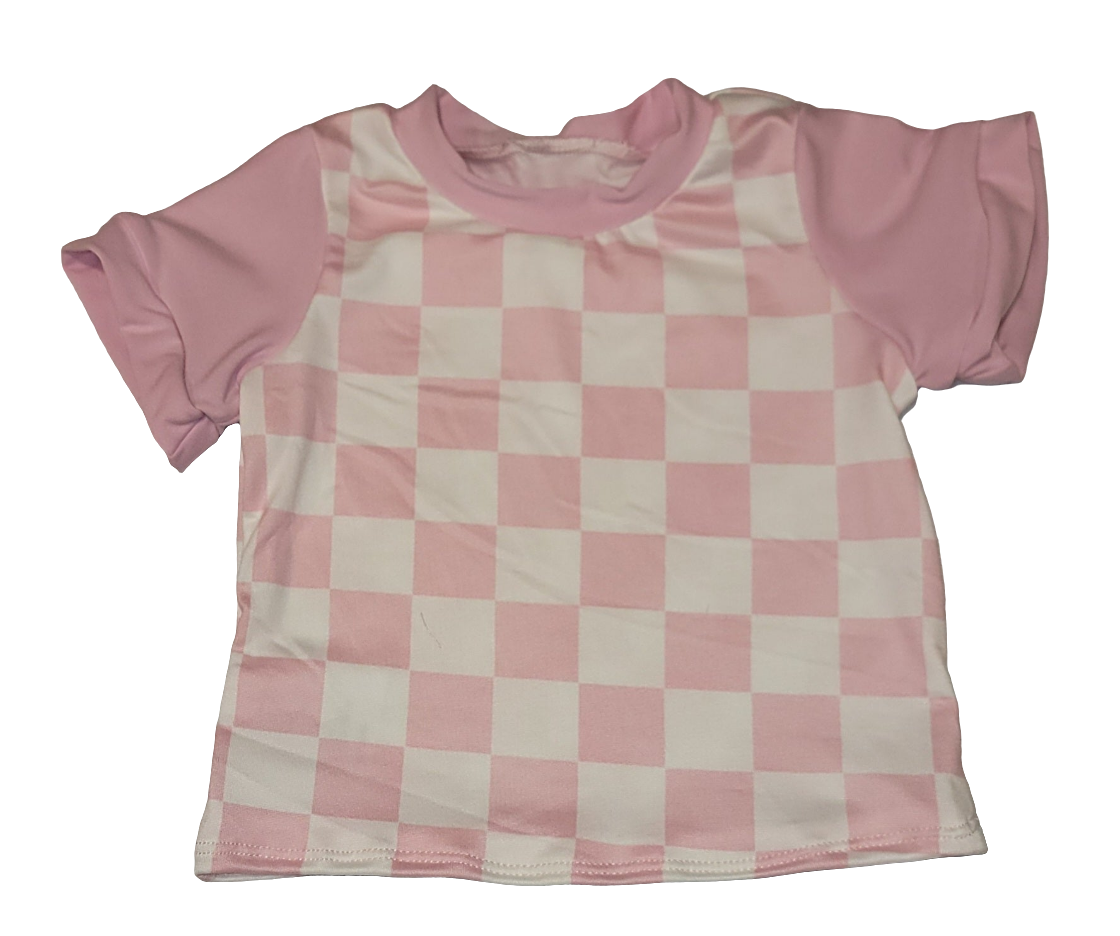 Pink Checkered Print T-Shirt