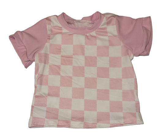 Pink Checkered Print T-Shirt