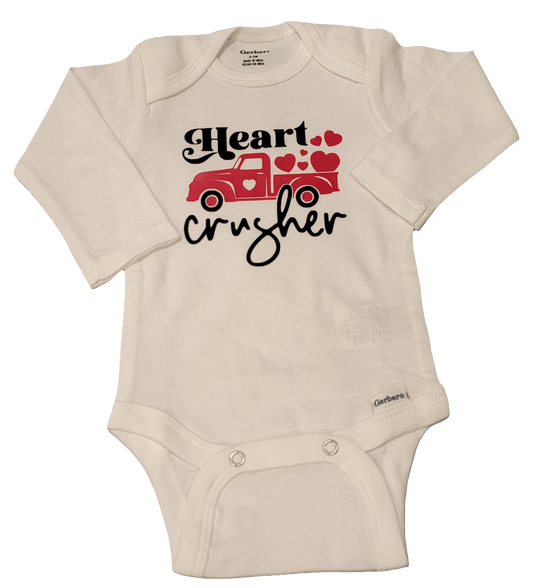 Heart Crusher Little Red Truck Long Sleeve Onesie