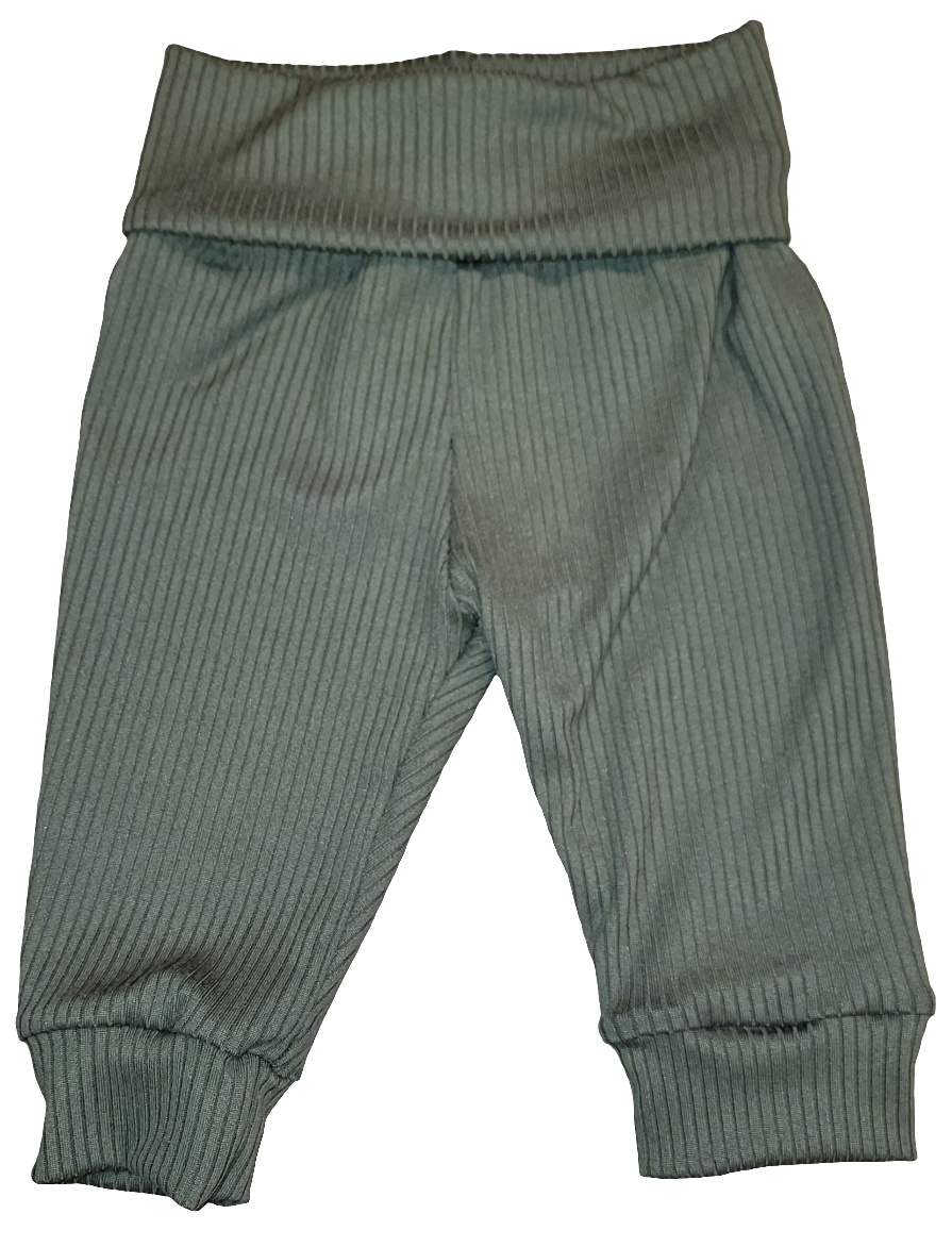 Olive Ribbed Fold Over Waistband Jogger