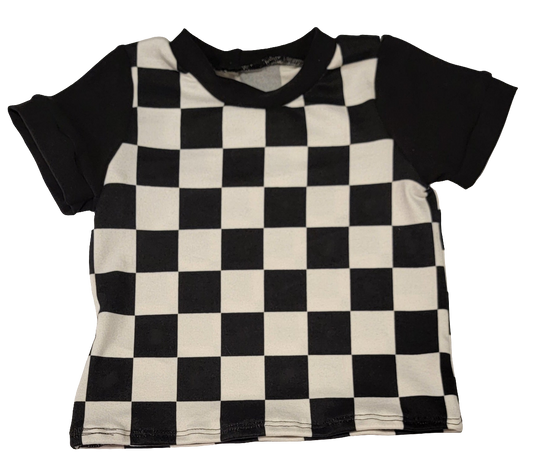 Black Checkered Print T-Shirt