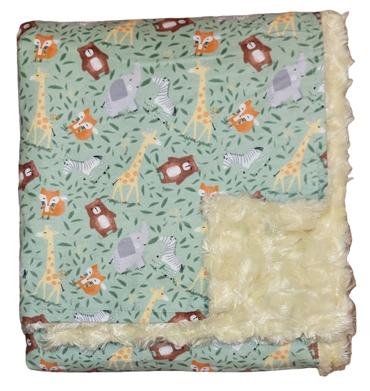 Safari with Butter Yellow Rosette Minky Baby Blanket