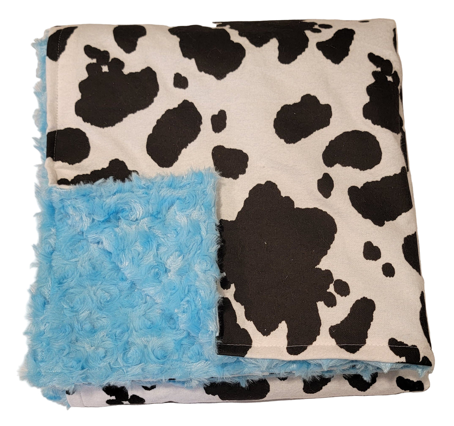 Cow Print with Baby Blue Baby Minky Blanket