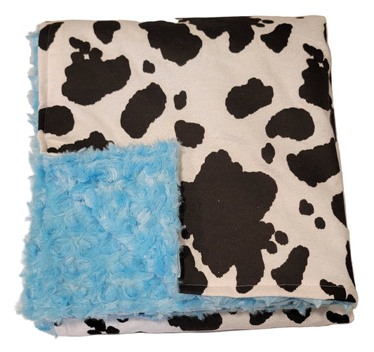 Cow Print with Baby Blue Baby Minky Blanket