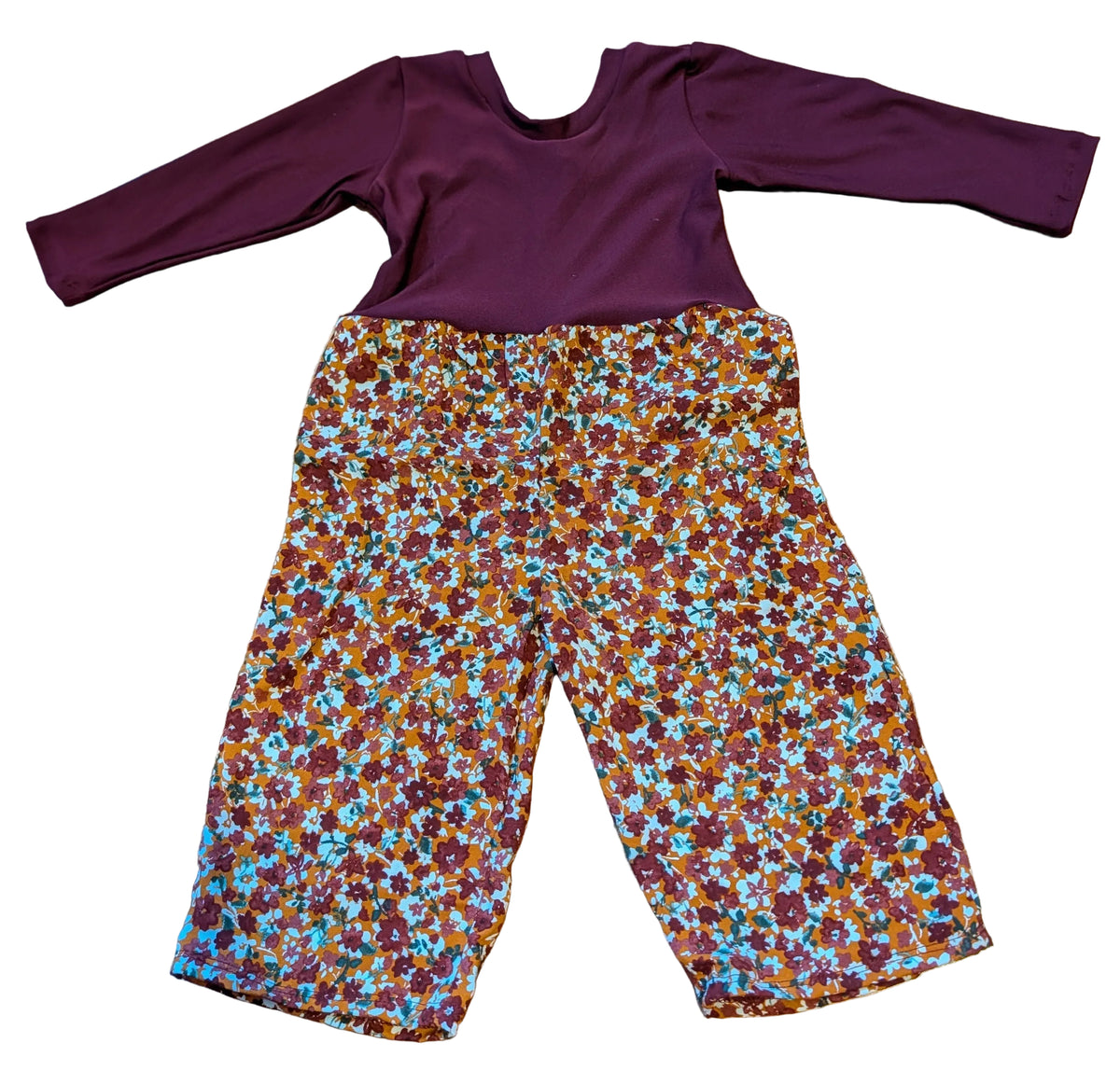 Maroon Fall Floral Long Sleeve Daffodil Jumpsuit