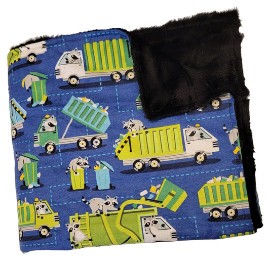 Raccoon Garbage Truck with Black Toddler Minky Blanket