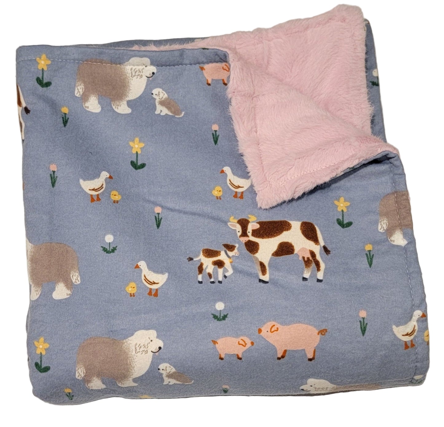 On the Farm with Pink Baby Minky Blanket